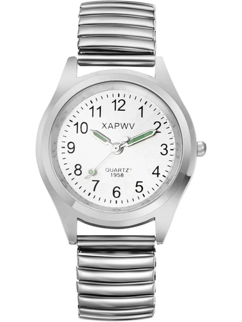 Men's Silver Stretch Band Couple Bangle Ultrathin Elastic Strap Wrist Watch